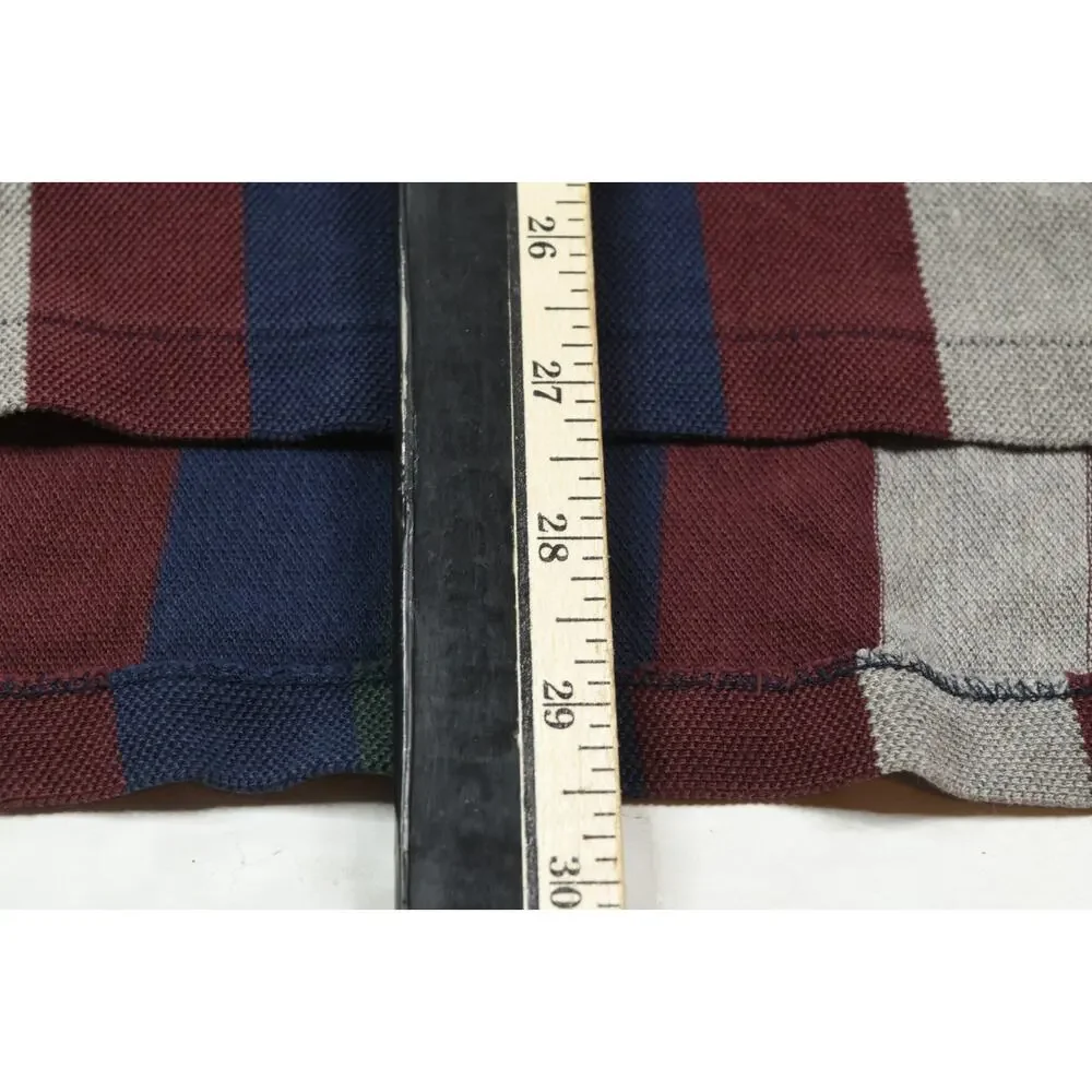 Vintage Polo Ralph Lauren Polo Shirt Mens Medium Maroon Blue Stripe Long Sleeve